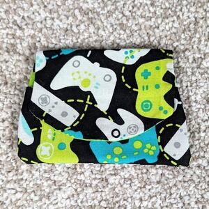 Handmade Video Game Controller Fabric Pocket Wallet Neon Green Blue Black